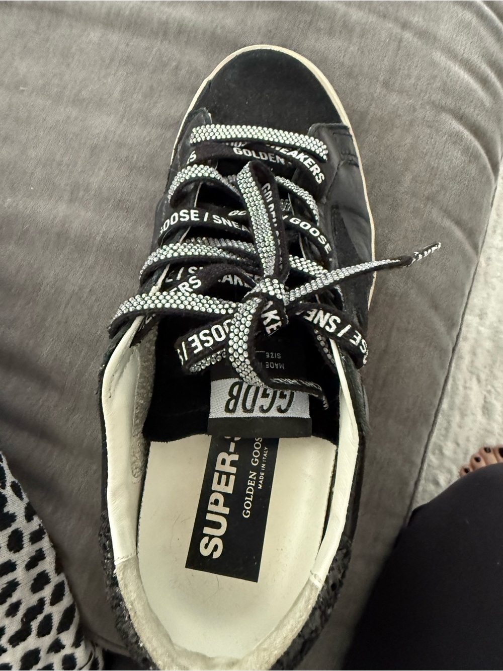 Golden Goose Women's Black Leather Super-Star Sneakers with Glitter Heel - Picture 8 of 9